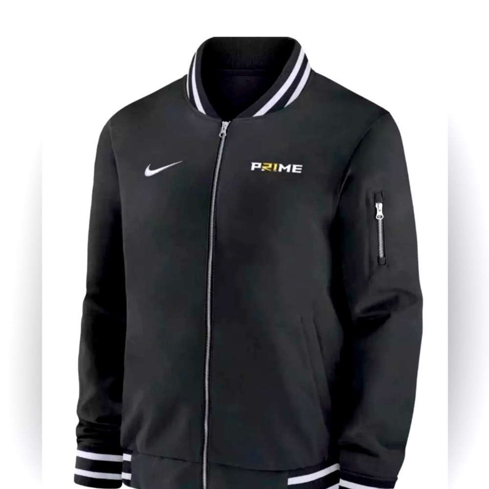 Nike Black Varsity Bomber Jacket with White Accents